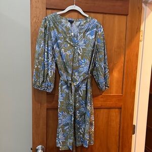 New Talbots Olive and Blue Botanical Wrap Dress 10